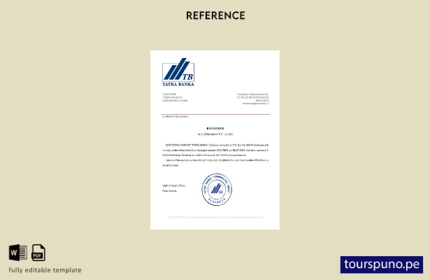 Plantilla de referencia del Banco Tatra de Eslovaquia lista para imprimir